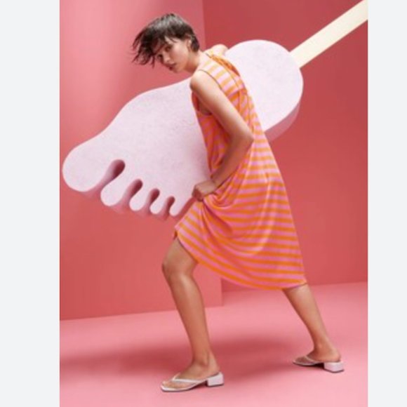 Zara Pink Orange Striped Sleeveless Midi Terrycloth Tank Dress Size S - Picture 4 of 12